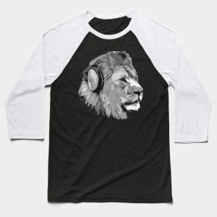 Lion Wearing Headphones Baseball T-Shirt